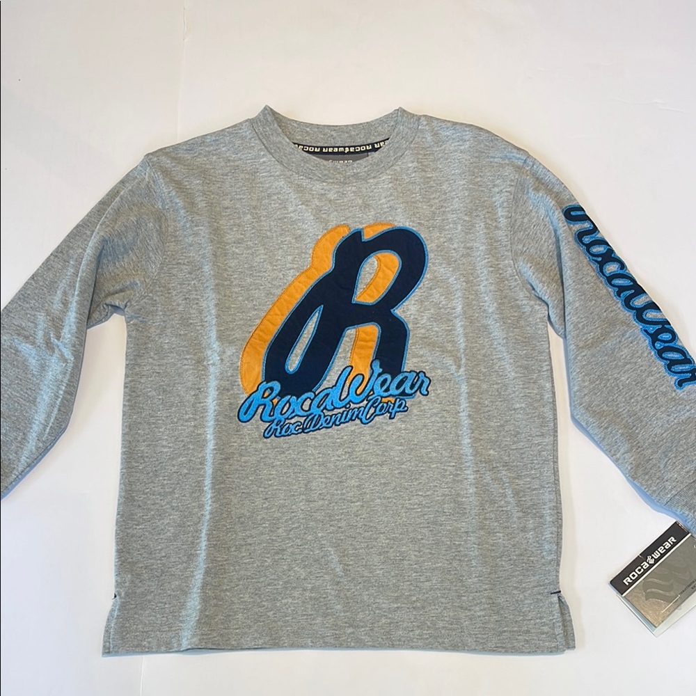 Rocawear Gray Shirt with Blue & Orange Accents – Kids Size L (7) NWT